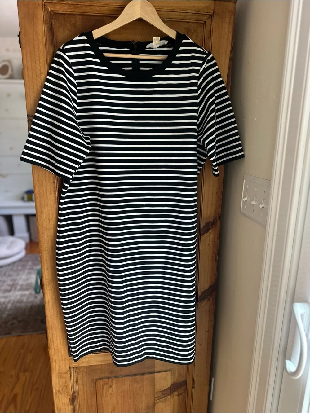 Michael Kors Black & White Striped Short Sleeve Dress 1X
